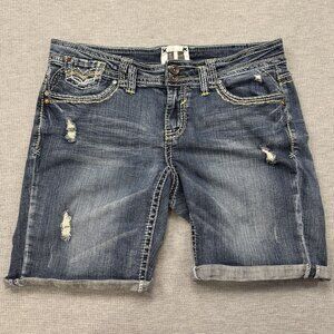 Trademark H Short N Sweet Denim Distressed Bermuda Shorts Size 16 Thick Stitch